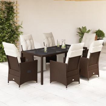 ARDEBO.de - 7-tlg. Garten-Bistro-Set mit Kissen Braun Poly Rattan