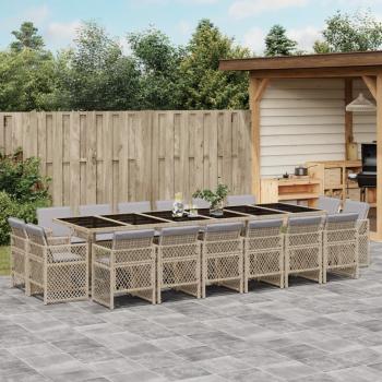 ARDEBO.de - 17-tlg. Garten-Essgruppe mit Kissen Beigemischung Poly Rattan
