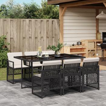 ARDEBO.de - 7-tlg. Garten-Essgruppe mit Kissen Schwarz Poly Rattan