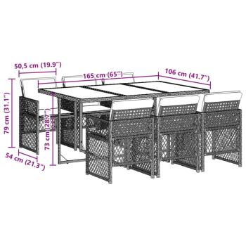 7-tlg. Garten-Essgruppe mit Kissen Beige Poly Rattan