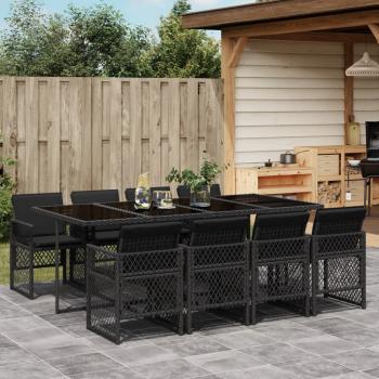 ARDEBO.de - 9-tlg. Garten-Essgruppe mit Kissen Schwarz Poly Rattan