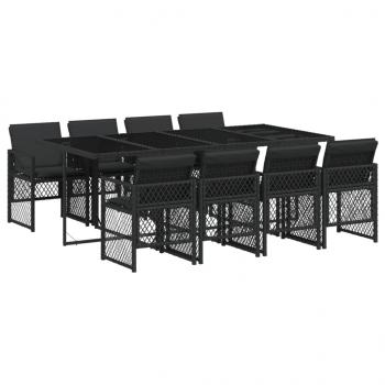 9-tlg. Garten-Essgruppe mit Kissen Schwarz Poly Rattan