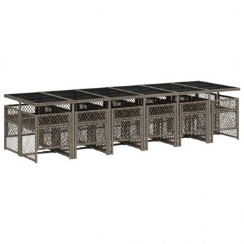 13-tlg. Garten-Essgruppe mit Kissen Grau Poly Rattan