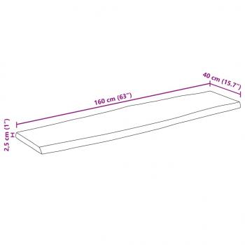 Tischplatte mit Baumkante 160x40x2,5 cm Raues Mango Massivholz