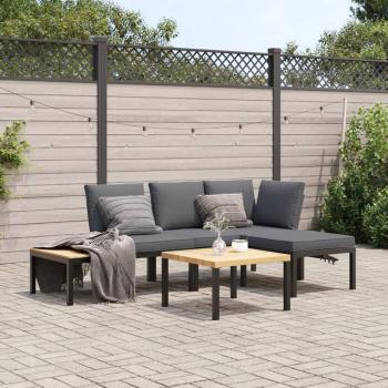 ARDEBO.de - 4-tlg. Garten-Sofagarnitur mit Kissen Schwarz Aluminium