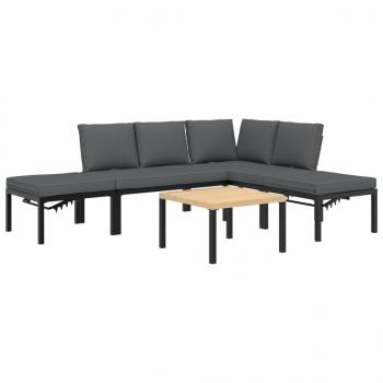 ARDEBO.de - 5-tlg. Garten-Sofagarnitur mit Kissen Schwarz Aluminium
