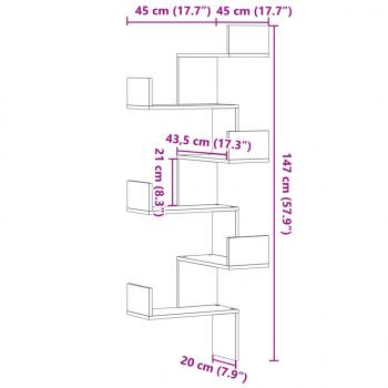 Wand-Eckregal Betongrau 45x45x147 cm Holzwerkstoff