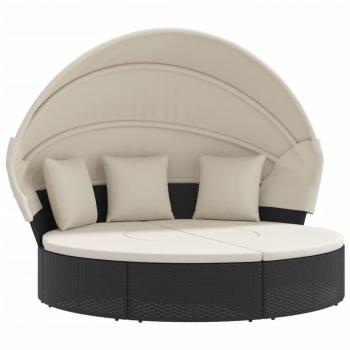 ARDEBO.de - Outdoor-Loungebett mit Dach und Kissen Schwarz Poly Rattan