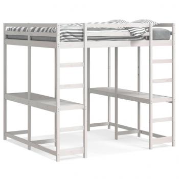 ARDEBO.de - Hochbett mit Schreibtisch & Leiter Weiß 160x200 cm Kiefernholz