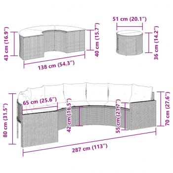 3-tlg. Garten-Sofagarnitur Halbrund Beige Poly-Rattan