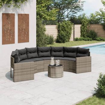 ARDEBO.de - Gartensofa mit Tisch und Kissen Halbrund Grau Poly Rattan