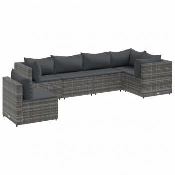 ARDEBO.de - 6-tlg. Garten-Lounge-Set mit Kissen Grau Poly Rattan