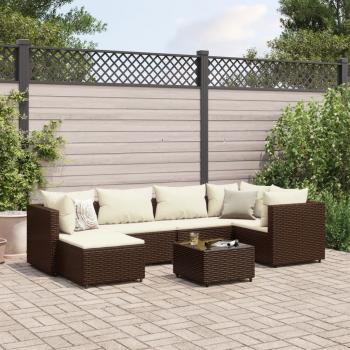 ARDEBO.de - 7-tlg. Garten-Lounge-Set mit Kissen Braun Poly Rattan