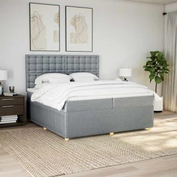 ARDEBO.de - Boxspringbett mit Matratze Hellgrau 200x200 cm Stoff