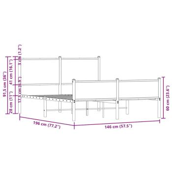 Metallbett ohne Matratze Sonoma-Eiche 140x190 cm