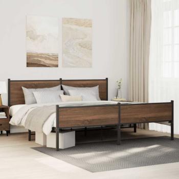 ARDEBO.de - Metallbett ohne Matratze Braun Eichen-Optik 193x203 cm
