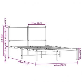 Metallbett ohne Matratze Sonoma-Eiche 120x190 cm