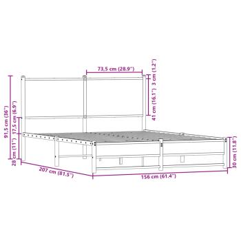 Metallbett ohne Matratze Sonoma-Eiche 150x200 cm