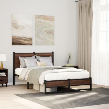 ARDEBO.de - Metallbett ohne Matratze Braun Eichen-Optik 120x200 cm