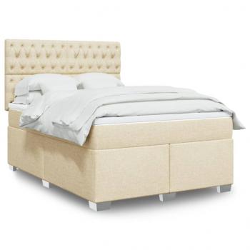 ARDEBO.de - Boxspringbett mit Matratze Creme 140x200 cm Stoff