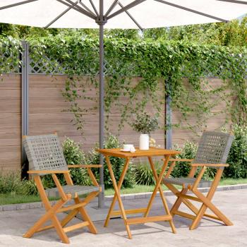 ARDEBO.de - 3-tlg. Bistro-Set Grau Poly Rattan und Massivholz