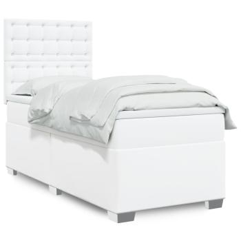 ARDEBO.de - Boxspringbett mit Matratze Weiß 90x190 cm Kunstleder