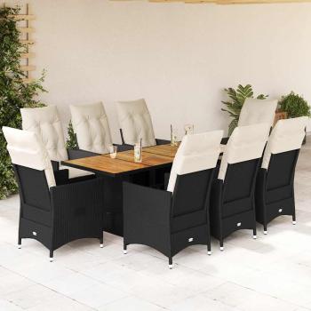ARDEBO.de - 9-tlg. Garten-Essgruppe mit Kissen Schwarz Poly Rattan