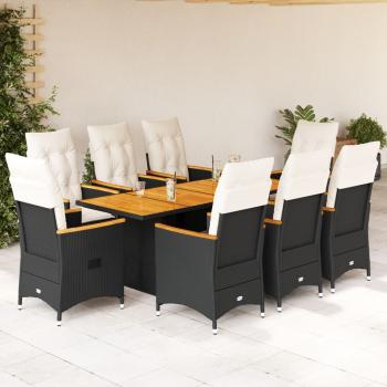 ARDEBO.de - 9-tlg. Garten-Essgruppe mit Kissen Schwarz Poly Rattan