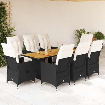 ARDEBO.de - 9-tlg. Garten-Essgruppe mit Kissen Schwarz Poly Rattan