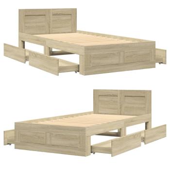 ARDEBO.de - Bettgestell mit Kopfteil Sonoma-Eiche 90x190 cm Holzwerkstoff
