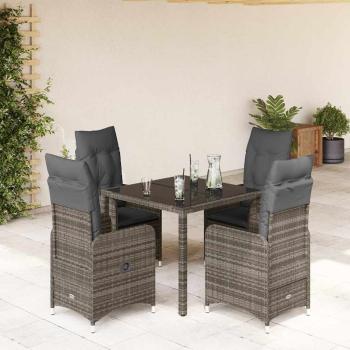 ARDEBO.de - 5-tlg. Garten-Bistro-Set mit Kissen Grau Poly Rattan