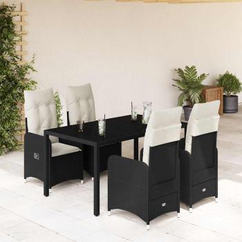ARDEBO.de - 5-tlg. Garten-Bistro-Set mit Kissen Schwarz Poly Rattan