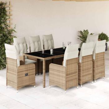 ARDEBO.de - 9-tlg. Garten-Bistro-Set mit Kissen Beige Poly Rattan