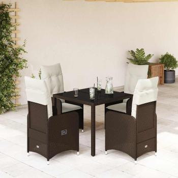ARDEBO.de - 5-tlg. Garten-Bistro-Set mit Kissen Braun Poly Rattan