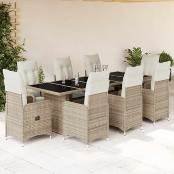 ARDEBO.de - 9-tlg. Garten-Bistro-Set mit Kissen Beige Poly Rattan
