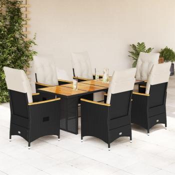 ARDEBO.de - 7-tlg. Garten-Bistro-Set mit Kissen Schwarz Poly Rattan