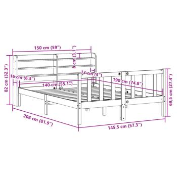 Bettgestell mit Kopfteil ohne Matratze Wachsbraun 140x190 cm
