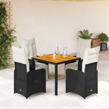 ARDEBO.de - 5-tlg. Garten-Bistro-Set mit Kissen Schwarz Poly Rattan