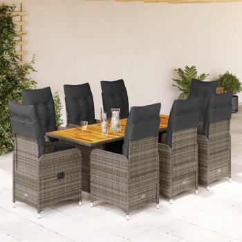 ARDEBO.de - 9-tlg. Garten-Bistro-Set mit Kissen Grau Poly Rattan