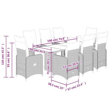 9-tlg. Garten-Bistro-Set mit Kissen Braun Poly Rattan