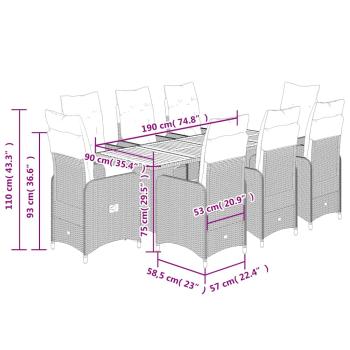 9-tlg. Garten-Bistro-Set mit Kissen Schwarz Poly Rattan