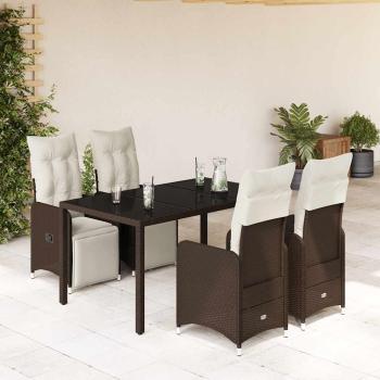 ARDEBO.de - 5-tlg. Garten-Bistro-Set mit Kissen Braun Poly Rattan