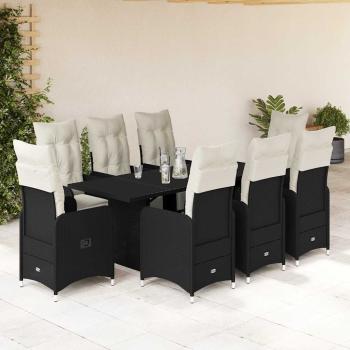 ARDEBO.de - 9-tlg. Garten-Bistro-Set mit Kissen Schwarz Poly Rattan