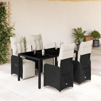 ARDEBO.de - 5-tlg. Garten-Bistro-Set mit Kissen Schwarz Poly Rattan