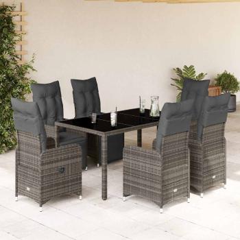 ARDEBO.de - 7-tlg. Garten-Bistro-Set mit Kissen Grau Poly Rattan