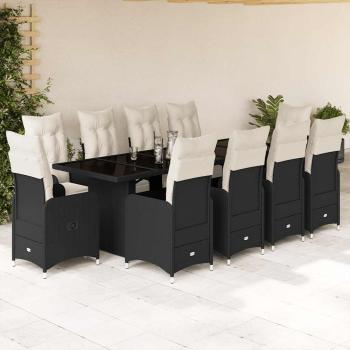 ARDEBO.de - 11-tlg. Garten-Bistro-Set mit Kissen Schwarz Poly Rattan