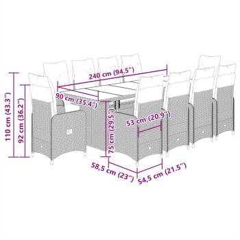 11-tlg. Garten-Bistro-Set mit Kissen Schwarz Poly Rattan