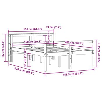 Bettgestell mit Kopfteil ohne Matratze Wachsbraun 150x200 cm