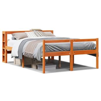 Bettgestell mit Kopfteil ohne Matratze Wachsbraun 135x190 cm