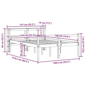 Bettgestell mit Kopfteil ohne Matratze Wachsbraun 135x190 cm